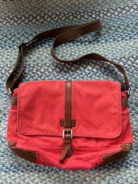 Fossil Canvas Messenger Bag with Brown leather Trim
